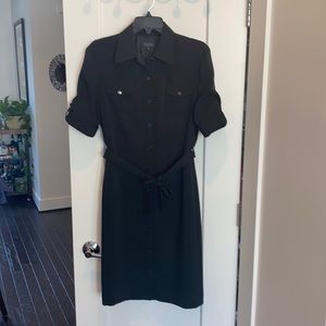 Tahari belted shirt dress size 10 black pinstripe